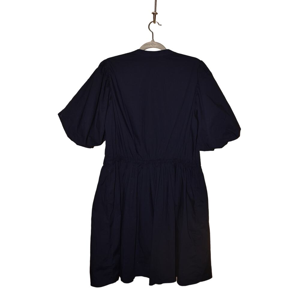 GAP NEW $80 Short Bubble Sleeve Button Front A-line Flare Dress Navy LT - Picture 2 of 3